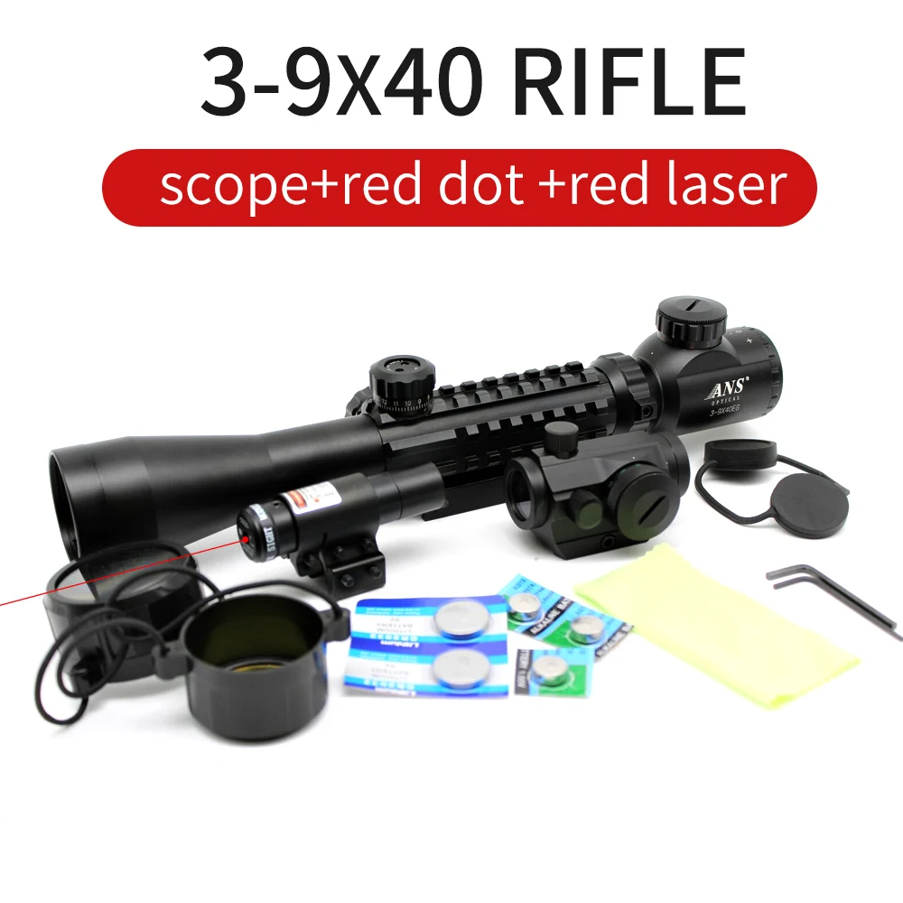 3-9X40 Illuminated Tactical Rifle Scope with Red Laser & Holographic Dot Sight