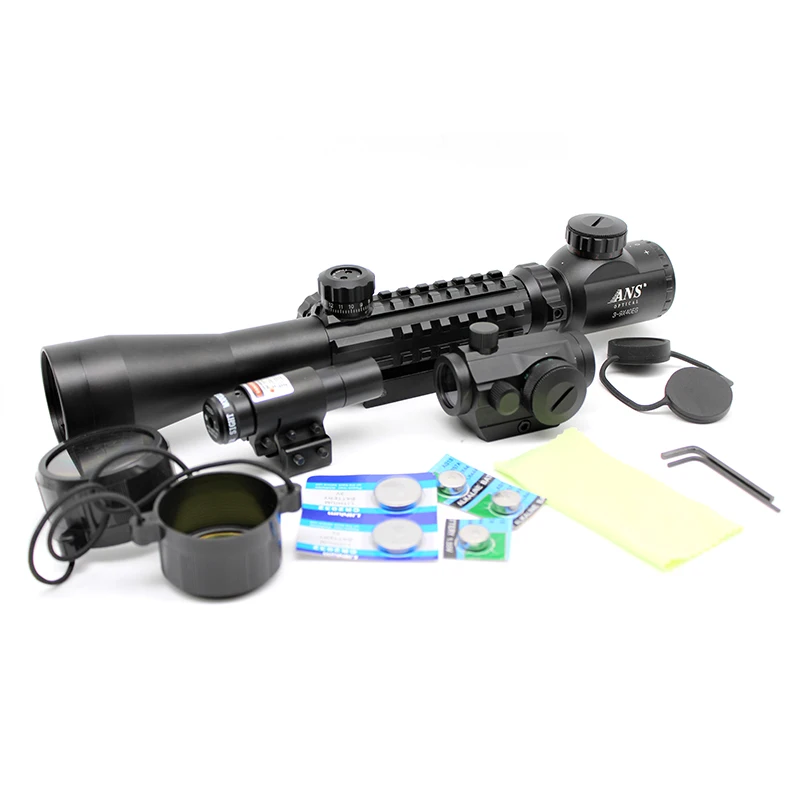 3-9X40 Illuminated Tactical Rifle Scope with Red Laser & Holographic Dot Sight - Image 2