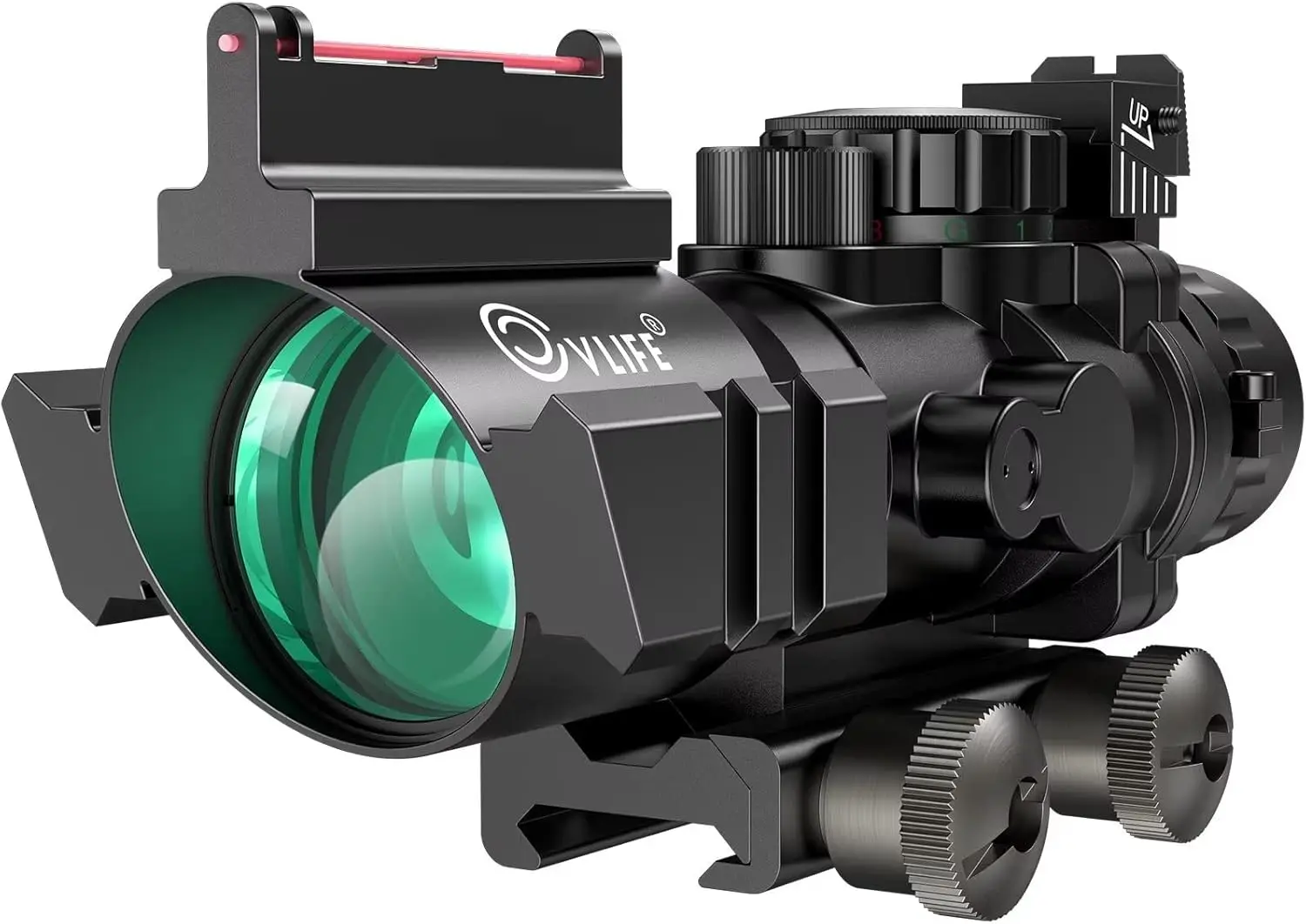 BDC Reticle 4x32 Prism Tactical Rifle Scope Red & Green & Blue Illuminated Reticle Scope with Fiber Optic Sight