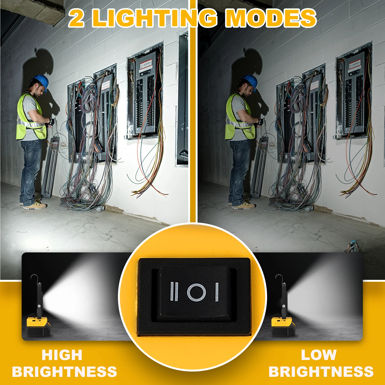 Portable 60W LED Work Light With Hook Handheld Emergency Tool Camping Light 6000LM 60LED Rechargeable LED Flood Light for DeWalt - Image 2