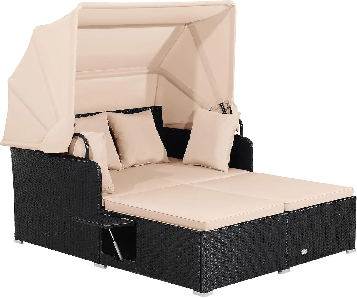 Patio Rattan Daybed with Retractable Canopy, Patiojoy Wicker Sun Lounger with 2 Foldable Side Panels, - Image 7
