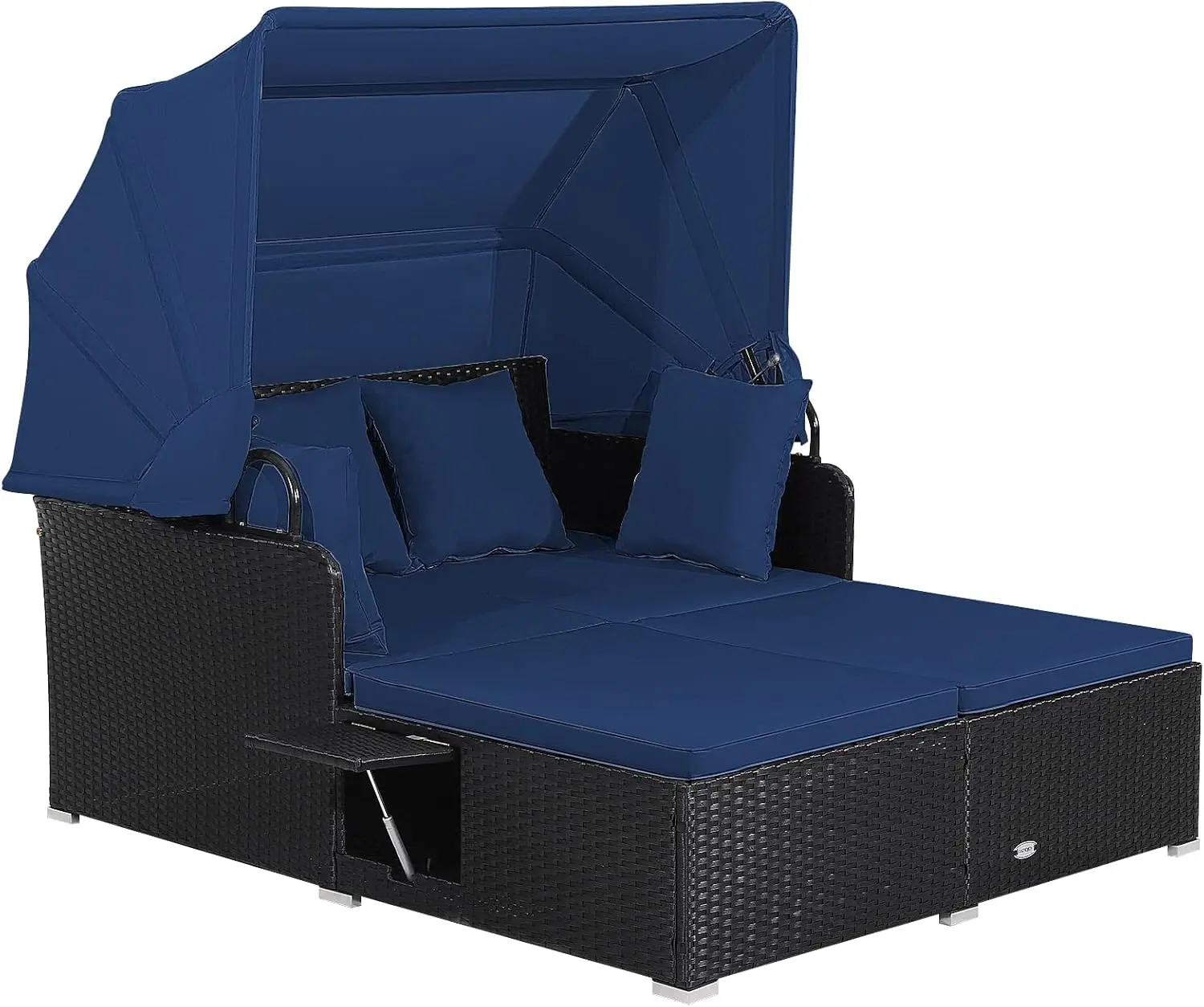 Patio Rattan Daybed with Retractable Canopy, Patiojoy Wicker Sun Lounger with 2 Foldable Side Panels, - Image 11