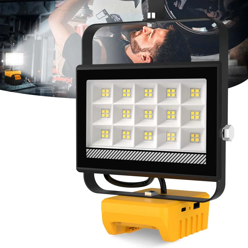 Portable 60W LED Work Light With Hook Handheld Emergency Tool Camping Light 6000LM 60LED Rechargeable LED Flood Light for DeWalt - Image 7