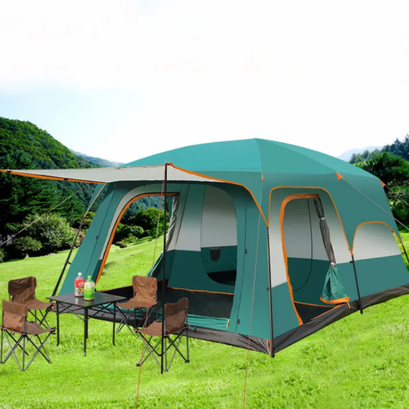 2 Bedroom 1 Hall Camping Tent 5-8 Person Double Layers Oversize Thickened Rainproof Tent Outdoor Family Camp Tour Equipment - Image 3