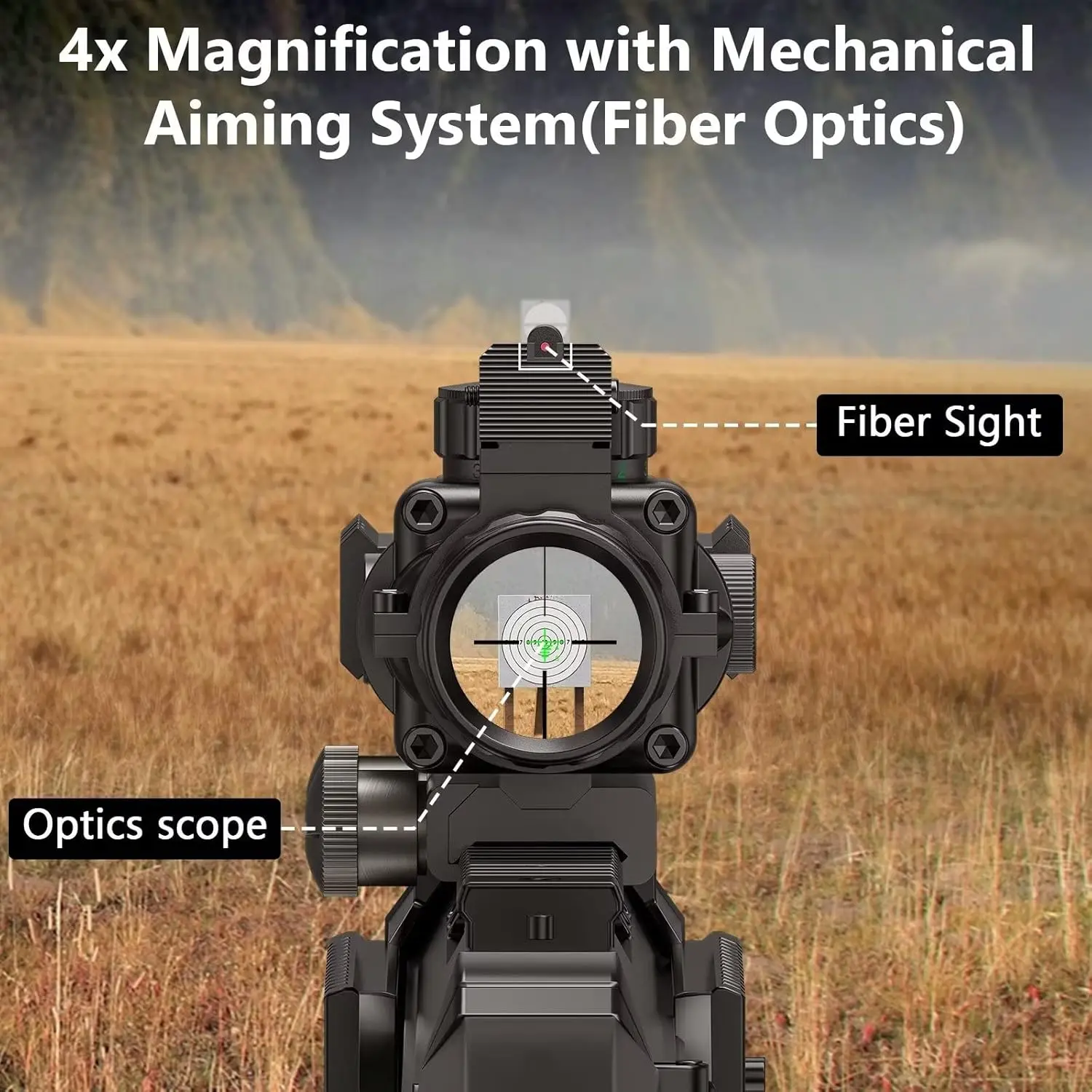 BDC Reticle 4x32 Prism Tactical Rifle Scope Red & Green & Blue Illuminated Reticle Scope with Fiber Optic Sight - Image 4