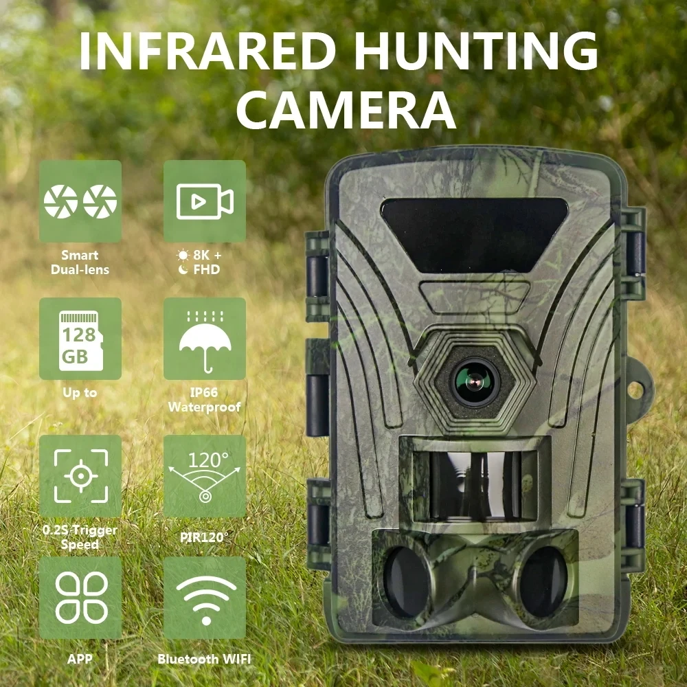 PR802W Trail Hunting Camera 5K 8k with Bluetooth Wifi App Viewed Photos Video for Wild Life Observation Orchard Monitoring