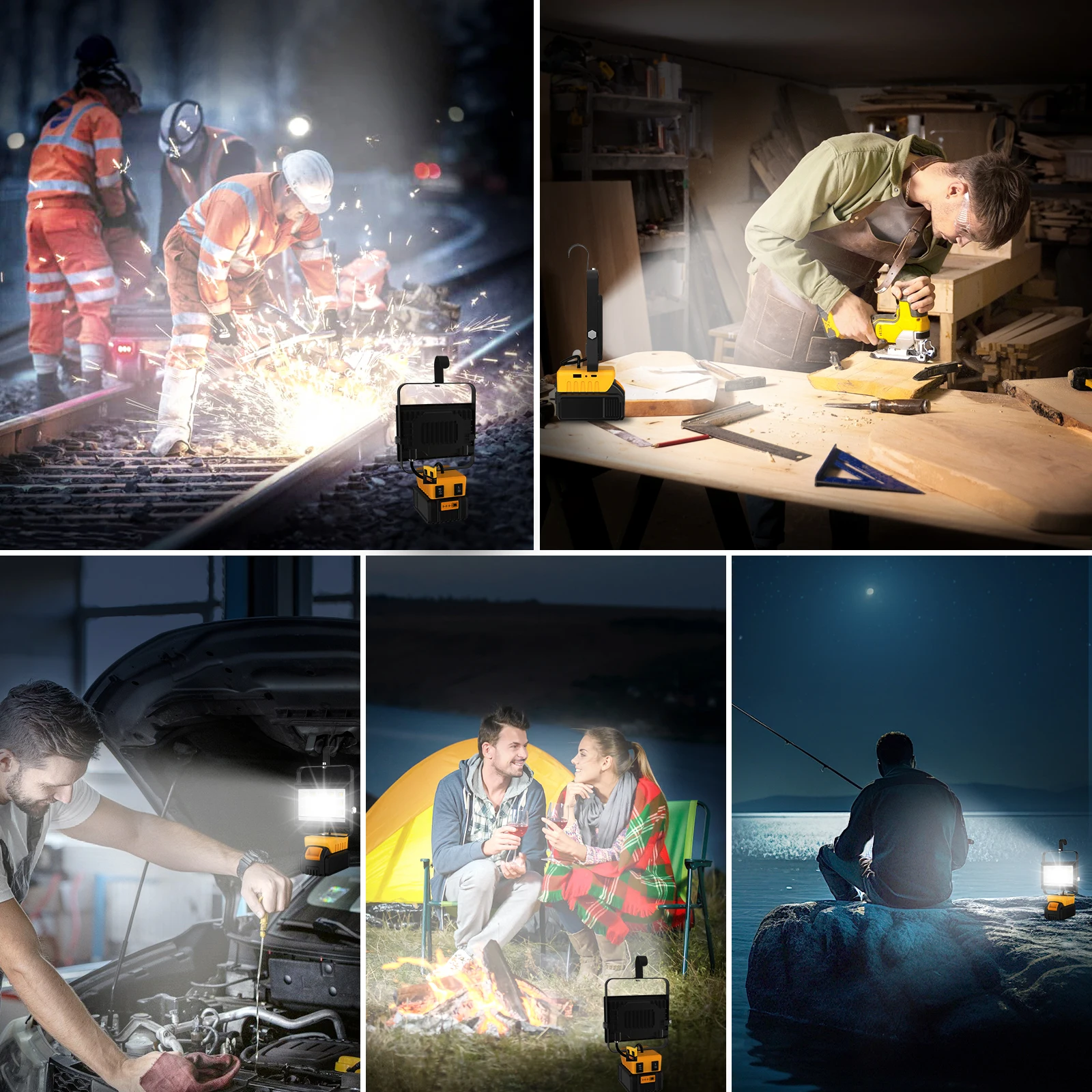 Portable 60W LED Work Light With Hook Handheld Emergency Tool Camping Light 6000LM 60LED Rechargeable LED Flood Light for DeWalt - Image 3